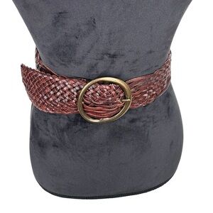 Fossil Y2K Brown Leather Braided Waist Belt Size Medium NWT